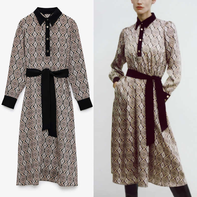 Za Print Long Sleeve Shirt Dress Women Elegant Combined Lapel Collar Belt Office Dresses Woman Chic Vintage Midi Vestidos 210602, As picture
Za Print Long Sleeve Shirt Dress Women Elegant Combined Lapel Collar Belt Office Dresses Woman Chic Vintage Midi Vestidos 210602, As picture