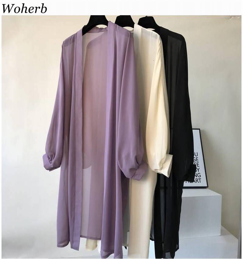 Lantern Sleeve Long Blouses Kimono Cardigan Holiday Beach Outwear Women Summer Tops Plus Size Korean Clothes Shirts 210519