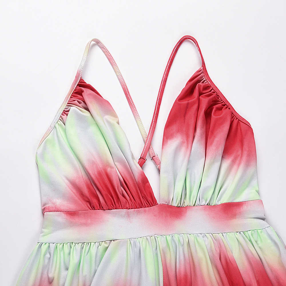 Summer Women Beach Maxi Dress Casual Gradient Striped Print High Waist Backless Sexy V Neck Suspender Boho Long Dresses 210526