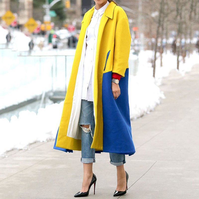 Women Trench Coat Long Sleeve Color Matching Windbreaker Loose Overcoat Fashion Coats Autumn Winter 210513