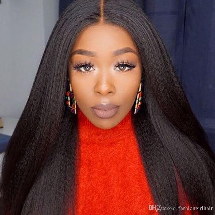 Yaki Straight Lace Front Wig Peruvian Simulation Human Hair Synthetic Wigs For Black Women With Babyhair