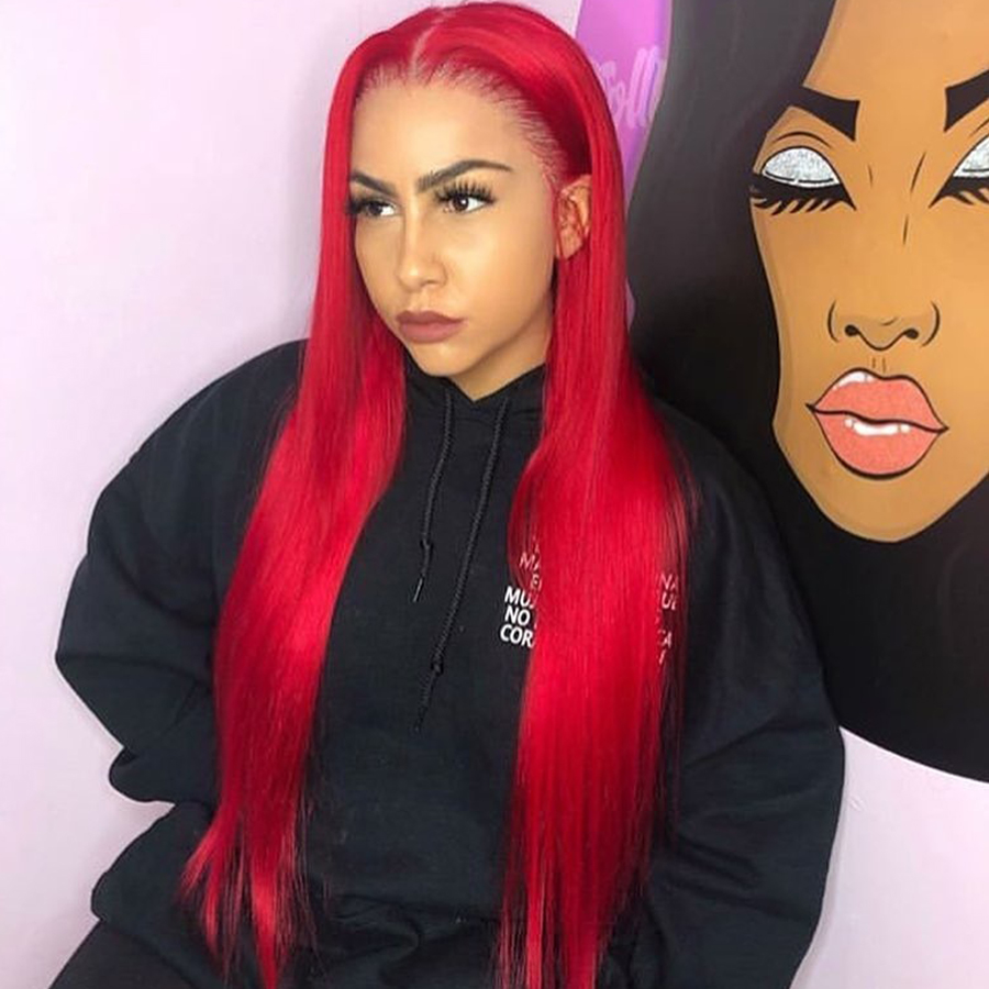 Free shipping Brazilian Lace Front Wig Red Colored Synthetic Wigs For Black Women 10-28 Inch Pre-Plucked Long Straight Silation Human Hair