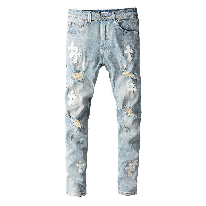 High Street Tide Brand Personality Fashion Patch Skin Cross Washed Jeans Men's Slim Stretch Pants, Blue
High Street Tide Brand Personality Fashion Patch Skin Cross Washed Jeans Men's Slim Stretch Pants, Blue