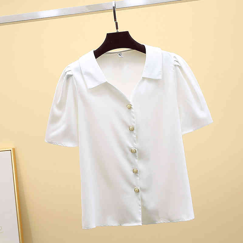 Vintage Puff Sleeve V-neck Office Lady Tops Korean Womens and Blouses Solid Short Summer Cardigan Shirts Blusas 9882 210506