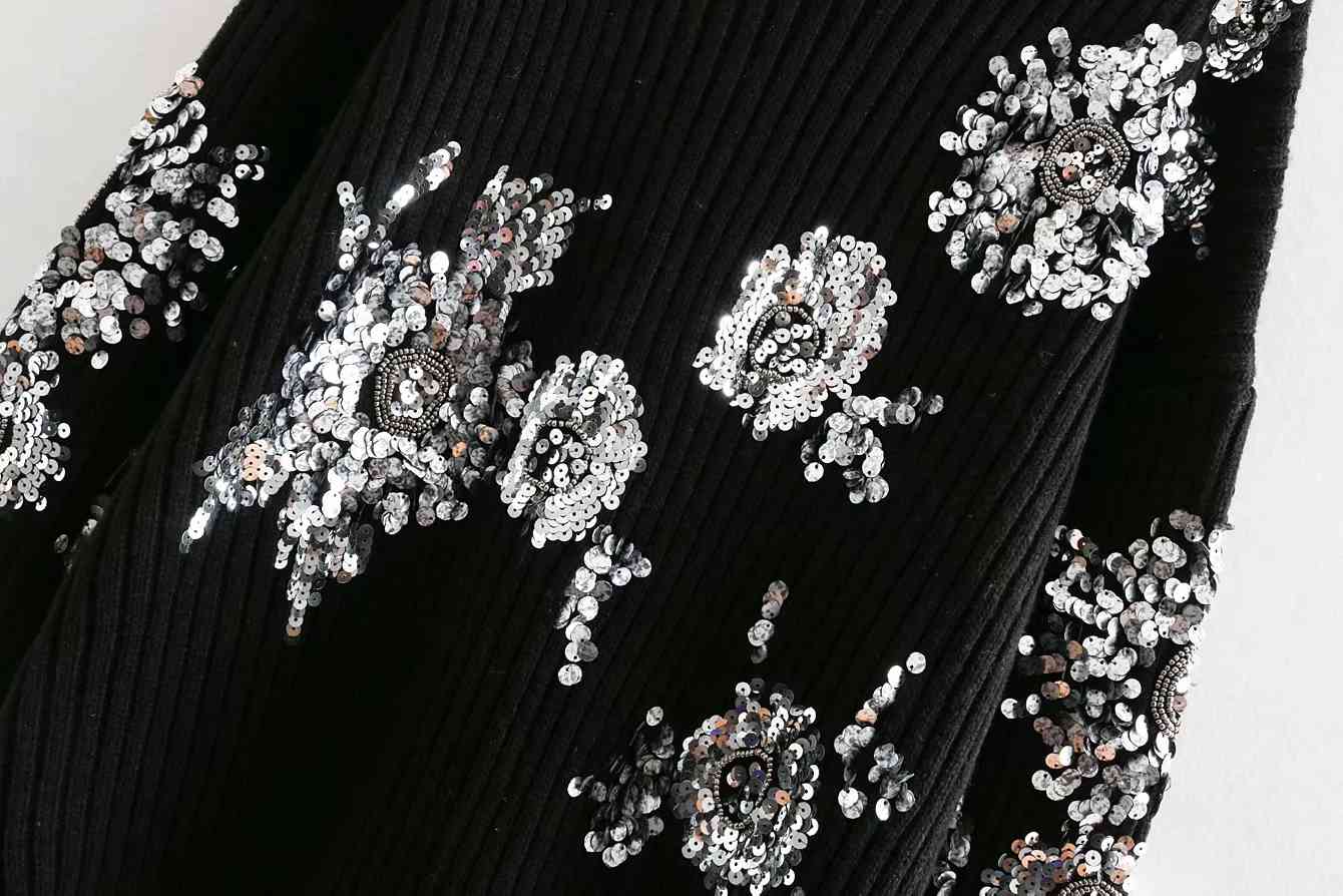 Vintage sequin black turtleneck sweater women knitted pullove casual thick korean winter 210521