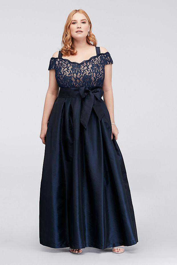 Dark Navy Plus Size Lace Prom Dresses Off The Shoulder Evening Gowns With Sash A Line Cheap Taffeta Floor Length Formal Dress