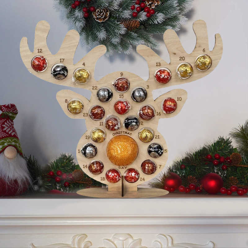 2022 Year Christmas Wooden Advent Calendar Chocolate Holder Countdown For ELK for Xmas 211019