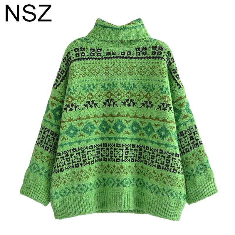 Women's Sweaters NSZ Women Green Jacquard Turtleneck Sweater High Collar Oversized Knit Jersey Winter Pullover Large Size Jumper Knitwear Pu, White;black
Women's Sweaters NSZ Women Green Jacquard Turtleneck Sweater High Collar Oversized Knit Jersey Winter Pullover Large Size Jumper Knitwear Pu, White;black