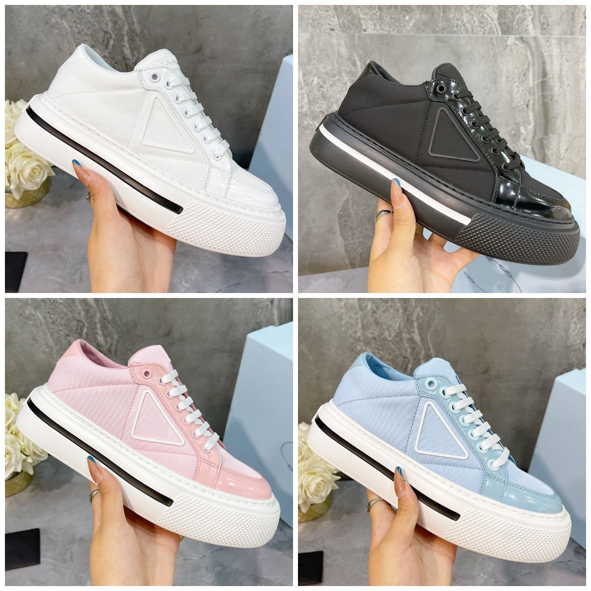 Macro Re-Nylon Sneakers 2021 Luxury Designer Women Recycled nylon and Shiny Leather Sneakers Low-top High-top Top Quality Size 35-40, Color 5
Macro Re-Nylon Sneakers 2021 Luxury Designer Women Recycled nylon and Shiny Leather Sneakers Low-top High-top Top Quality Size 35-40, Color 5