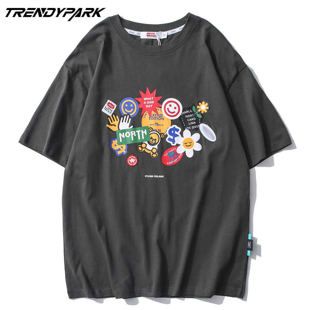 Men's T-shirt Summer Short Sleeve Printed Tee Hip Hop Oversized Cotton Casual Harajuku Streetwear Top Tshirts Clothing 210601