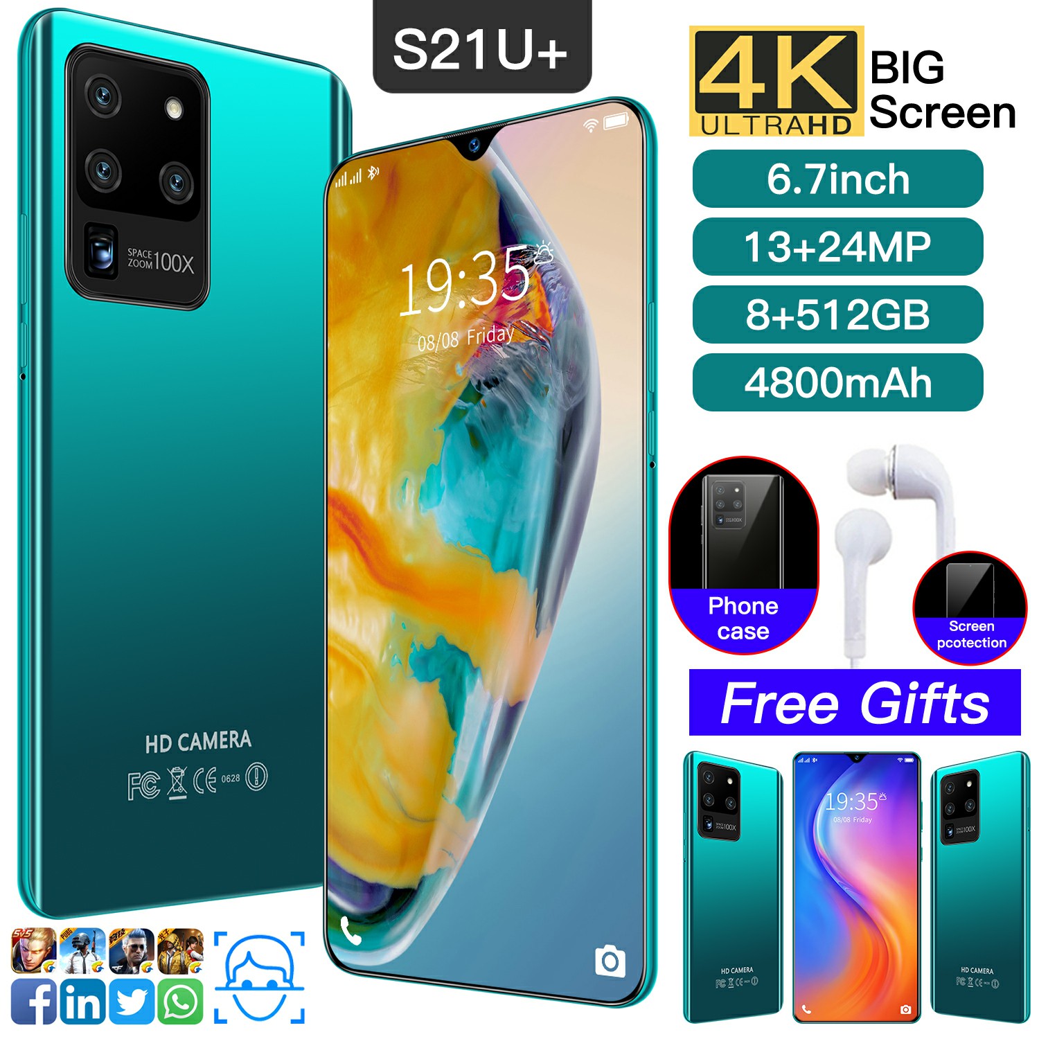 Mobile Phone S21U+ MTK6580A 6.7'' HD Full Screen 10core 1GB+16GB(Show12GB-512GB) 3000mAh High quality
Mobile Phone S21U+ MTK6580A 6.7'' HD Full Screen 10core 1GB+16GB(Show12GB-512GB) 3000mAh High quality
