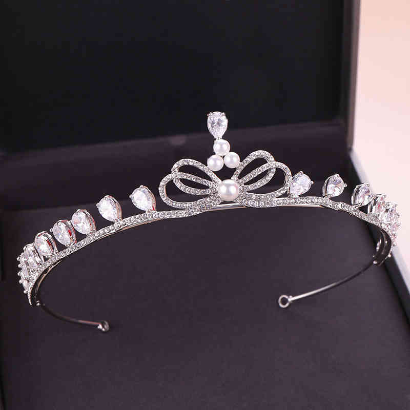 Wedding Hair Jewelry Accessories Exquisite Zircon Bow Bridal Crown Headdress Pearl Crystal Princess