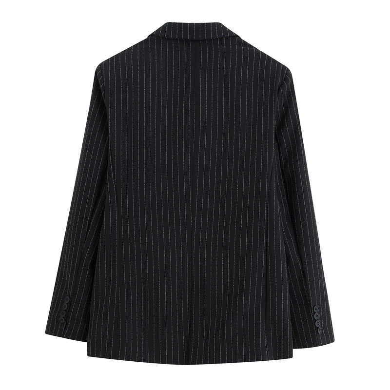 Autumn Female Black Striped Lapel Long-sleeved Single-breasted Blazer Simple Office Professional Women's Jacket Tops 210507
