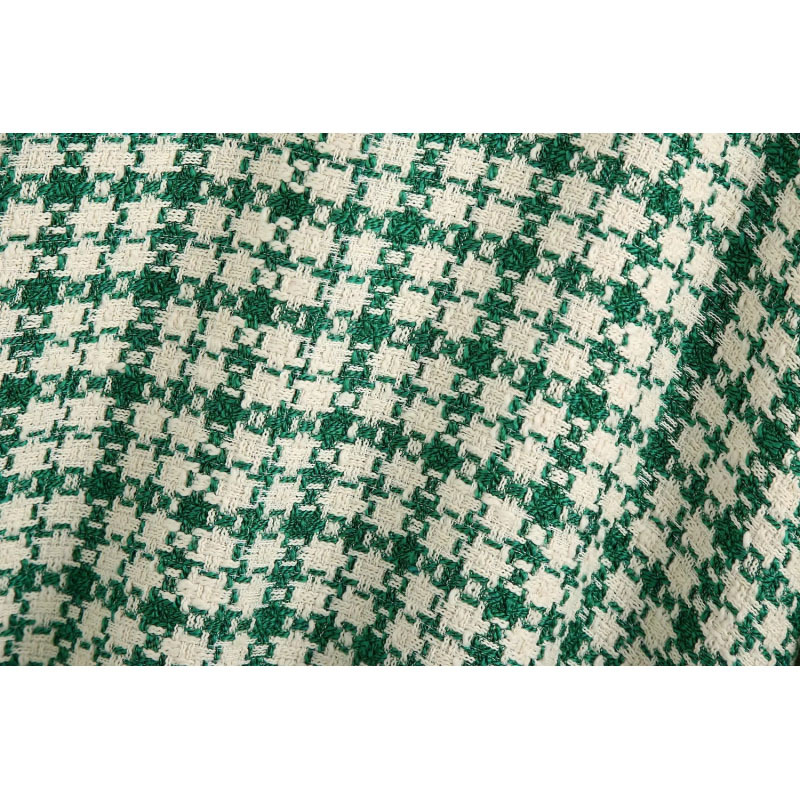 BBWM Stylish Chic Pockets Green Plaid Tweed Jackets Women Fashion Lapel Collar Side Vents Coat Female Chic Outerwear 210520