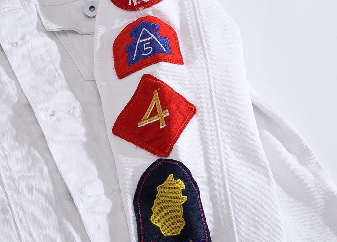 Spring Autumn Fashion Men's patches design slim fit denim jacket White army green patchwork coat Outerwear for man Big
