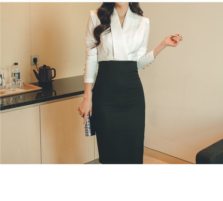 Autumn Women OL Office Slim Bodycon Long Sleeve High Waist Patchwork Midi Pencil Work Dresses Vestidos 210518
