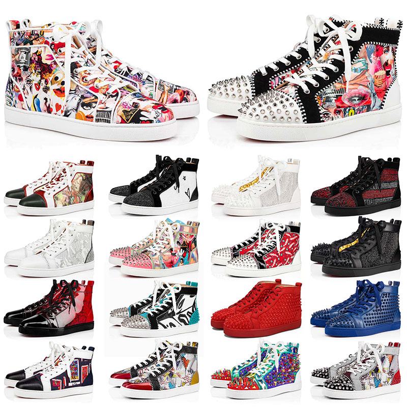 2021 red bottoms sneakers men women shoes high top Black White blue Glitter Grey pink leather suede mens fashion spikes casual trainers, B27
2021 red bottoms sneakers men women shoes high top Black White blue Glitter Grey pink leather suede mens fashion spikes casual trainers, B27