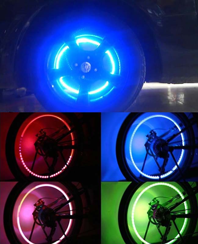 Car Wheel Tire Valve Caps Bicycle Motocycle LED Lights Cycling Lantern Spokes Hub Tyre Lamp Bike Bulbs Accessories 2pcs/pair