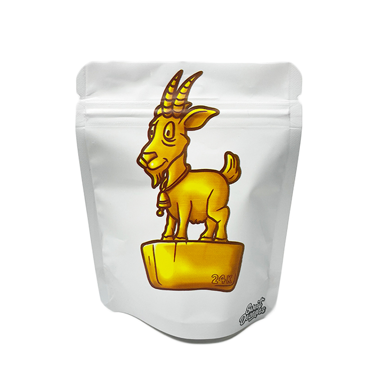 Sweet Decades mylar bags printed golden goat Smell Proof Resealable Aluminum Ziplocks Heat Sealable Food Storage stand up Bag 3.5g 4*5 inch
Sweet Decades mylar bags printed golden goat Smell Proof Resealable Aluminum Ziplocks Heat Sealable Food Storage stand up Bag 3.5g 4*5 inch