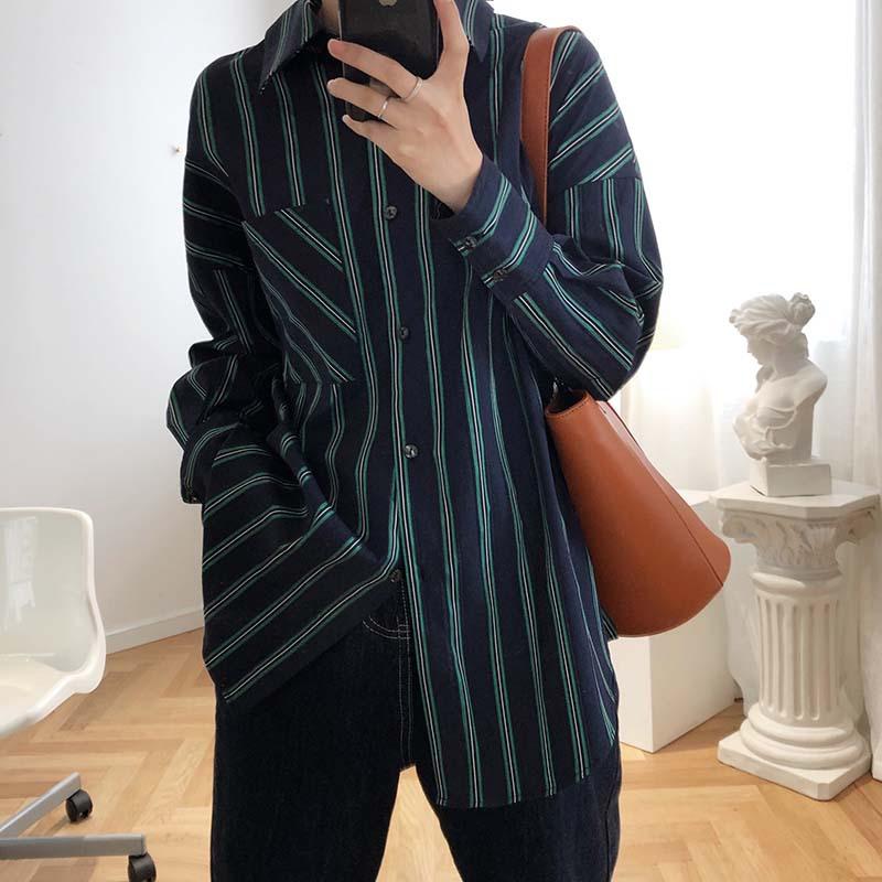 Women's Blouses & Shirts 2021 Spring Autumn Lapel Long Sleeve Green Striped Shirt Women Blouse Fashion Tide Pocket
Women's Blouses & Shirts 2021 Spring Autumn Lapel Long Sleeve Green Striped Shirt Women Blouse Fashion Tide Pocket