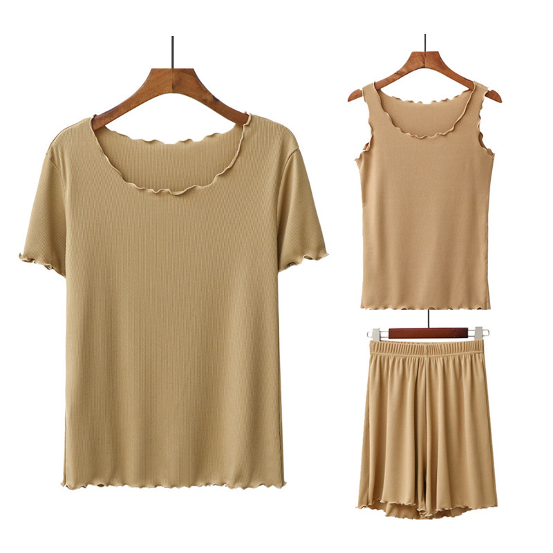 Women nightwear suits Solid O-neck ruffled short sleeve t shirt + sleeeveless tops elastic shorts Summer sleepwear Pajamas 210524, White
Women nightwear suits Solid O-neck ruffled short sleeve t shirt + sleeeveless tops elastic shorts Summer sleepwear Pajamas 210524, White