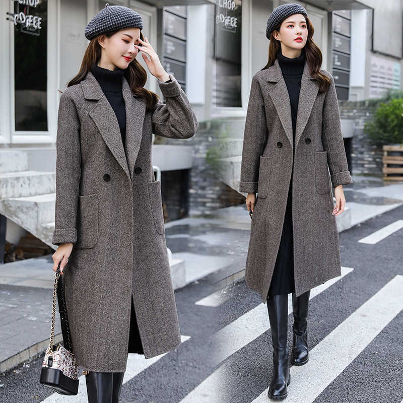 Korea long coat for fashion Woolen Loose Coat Long Self-cultivation notched collar sleeve topcoat with belt YH71 210603, Picture color
Korea long coat for fashion Woolen Loose Coat Long Self-cultivation notched collar sleeve topcoat with belt YH71 210603, Picture color
