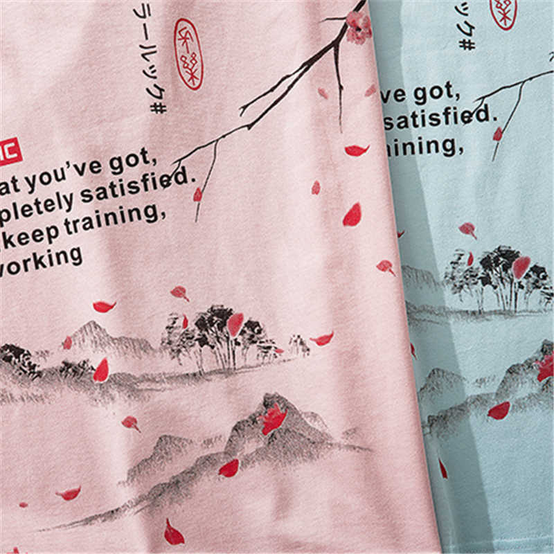 Bebovizi Japanese Style Cherry Tshirt Streetwear Short Sleeve T Shirt Cotton Pink Tees Men Harajuku Hip Hop Oversized T-Shirt 210629
