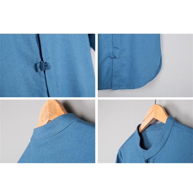 IEFB Chinese Style Cotton Hemp Large Size Shirt Men's Casual Blouse Long Sleeve Stand Collar Coil Button Men's Blouse 9Y6024 210524