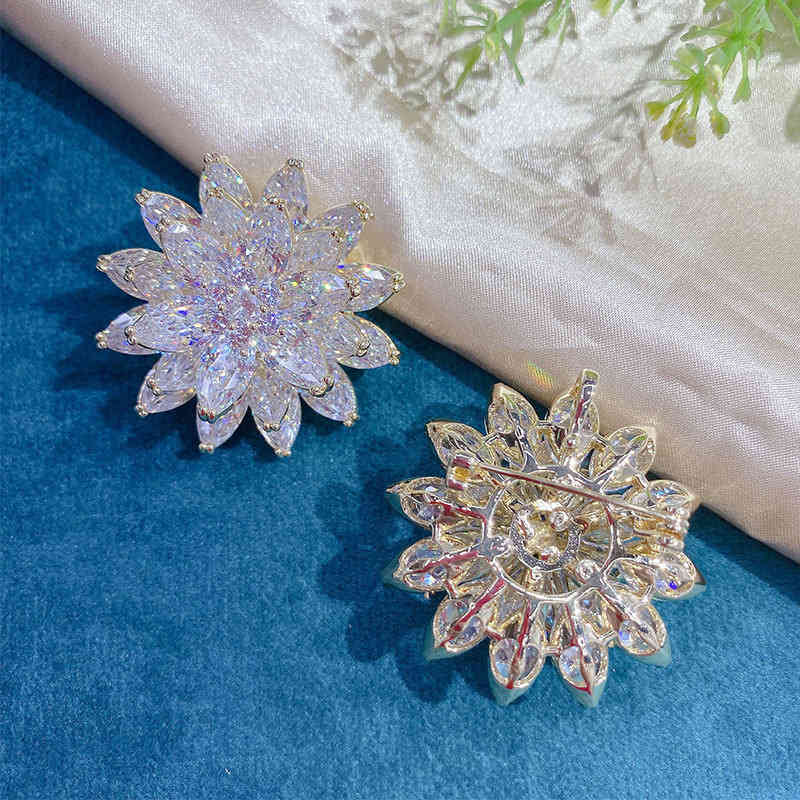 Glittering Crystal Zircon Brooch Pin Versatile Anti Light Buckle Snow Lotus Decorative Suit Neckline Accessories