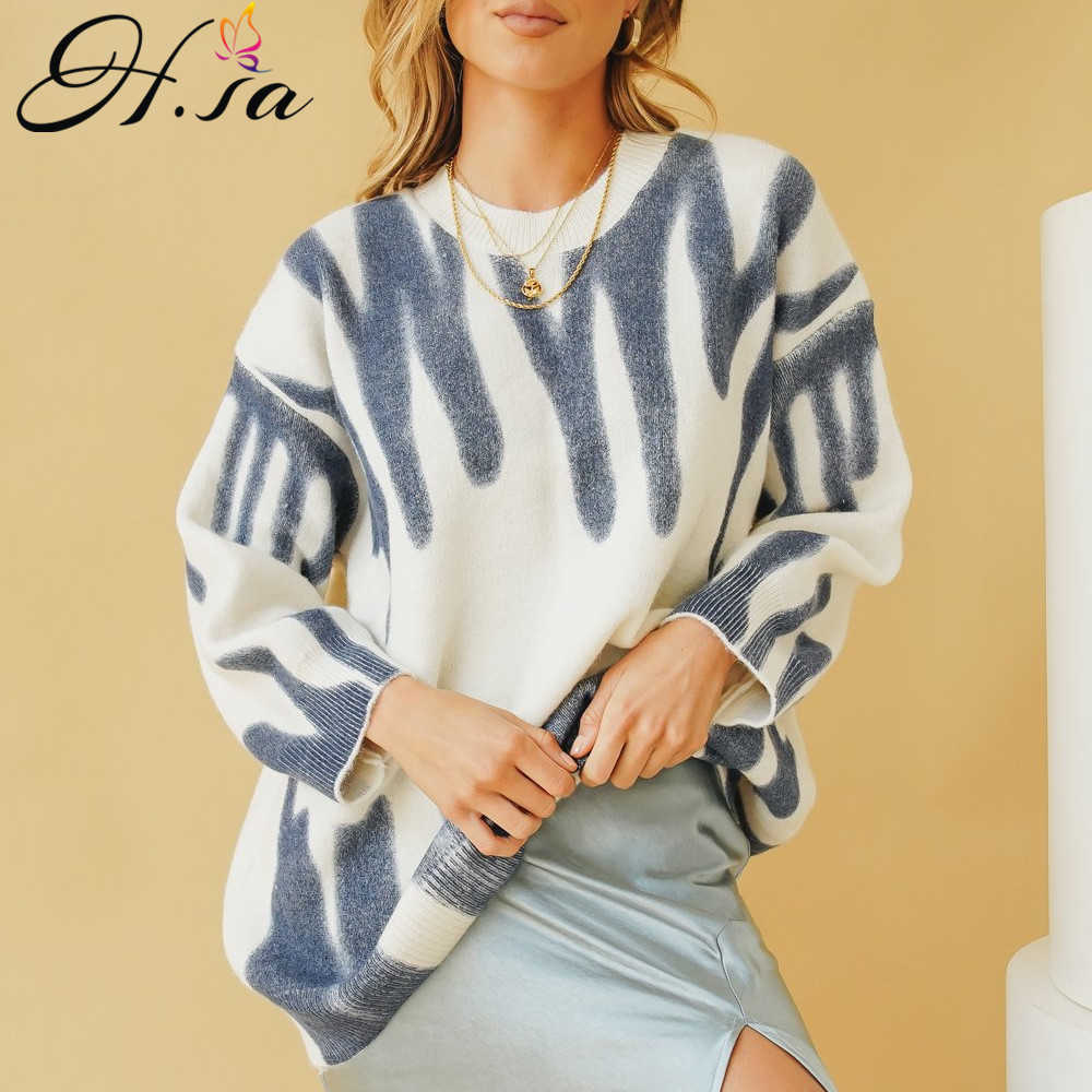 H.SA Pull Femme Women Oversized Sweaters Korean Women Pullover Oneck Long Sleeve Tie Dye Sweater ersey mujer Pull Femme 210716