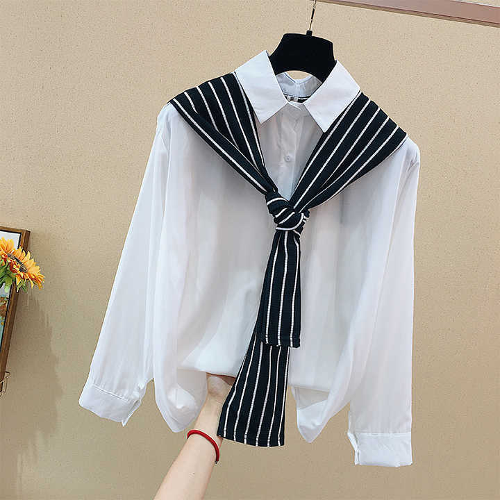 Fake two-piece Cape non detachable polo collar single breasted loose women' long sleeve autumn simple shirt fashion 210615, White
Fake two-piece Cape non detachable polo collar single breasted loose women' long sleeve autumn simple shirt fashion 210615, White