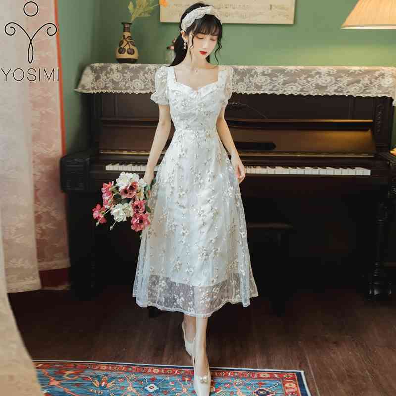 YOSIMI Floral Embroidery Dress Summer Short Sleeve Square Collar Mid-Calf Fit and Flare Voile Long Women 210604, White
YOSIMI Floral Embroidery Dress Summer Short Sleeve Square Collar Mid-Calf Fit and Flare Voile Long Women 210604, White