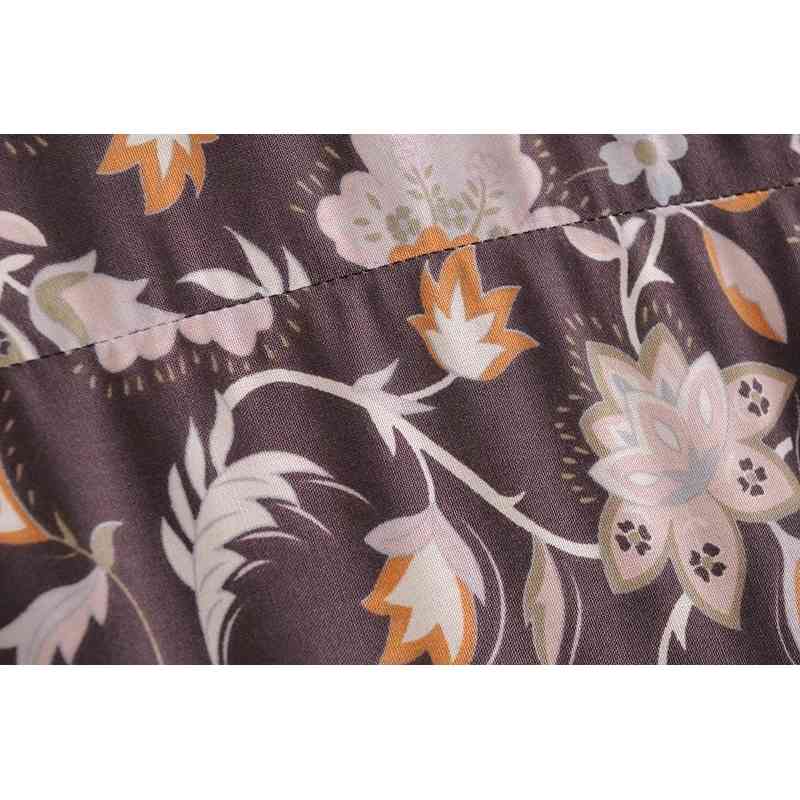 Women Bohemia V neck Location Pteris Flower Print Kimono Shirt BOHO Holiday Beach Long sleeve Cardigan Blouse Tops 210429