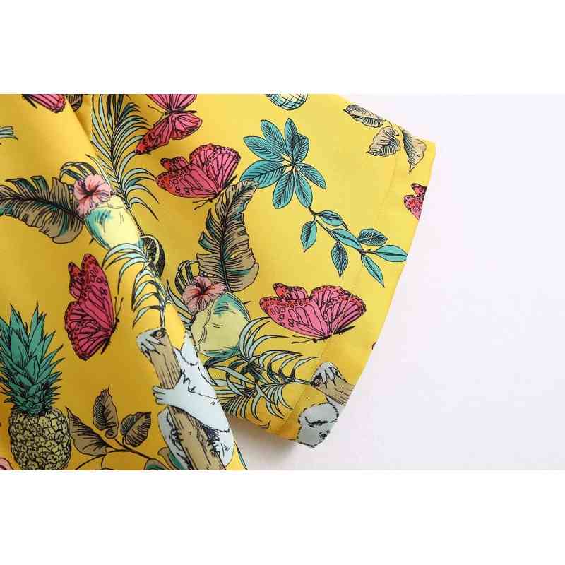 vintage boho female short shirts summer yellow floral women blouses twill pattern ladies fashion girls 210430