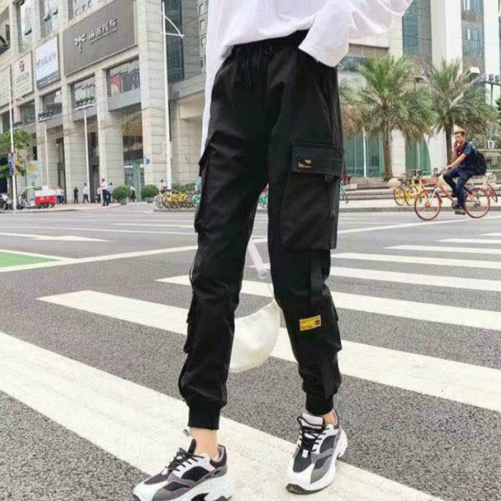 Fashion Streetwear Cargo Pants Elastic Waist Joggers Harajuku BF Loose Haren Casual Trousers Plus Size 3XL 210428
