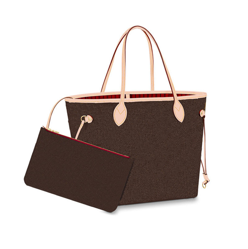2021 Fashion brand high-quality leather Totes ladies classic brown print all-match large-capacity handbag two-piece shopping wallet coin purse support wholesale