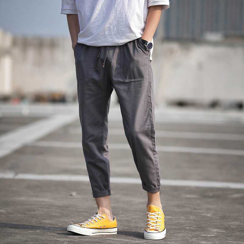 Summer Autumn Korean Fashion Ankle-Length Cotton Linen Pants Men Trousers Black Khaki Joggers Men Harem Pants 5XL 210528