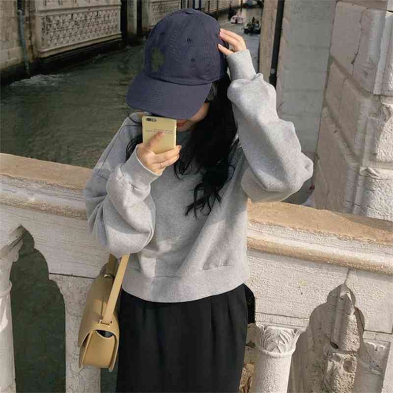 4colors autumn korean chic style Women Sweatshirts solid color basic Long Sleeve Sweatshirt Womens pullovers ( C2030) 210423