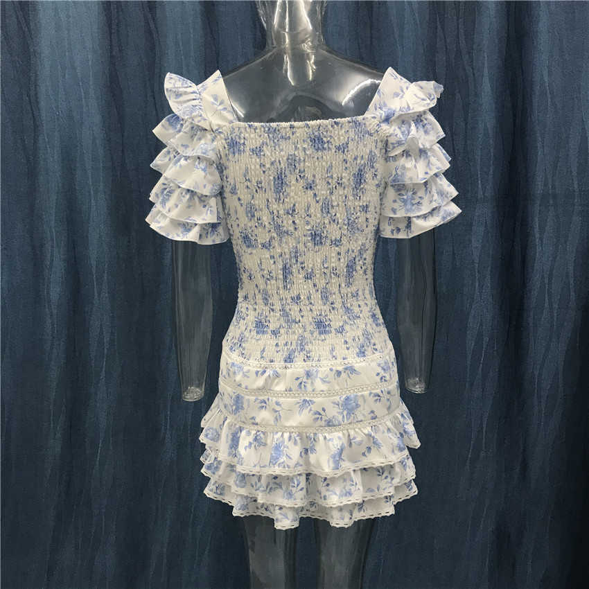 High Quality Ruffle Light Blue Women Mini Dress 210630