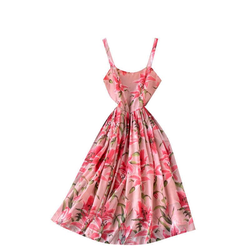 Summer Fashion A-line Dress Women Sleeveless Elegant Print Slim Holiday Clothes Vestidos De Mujer Q653 210527
