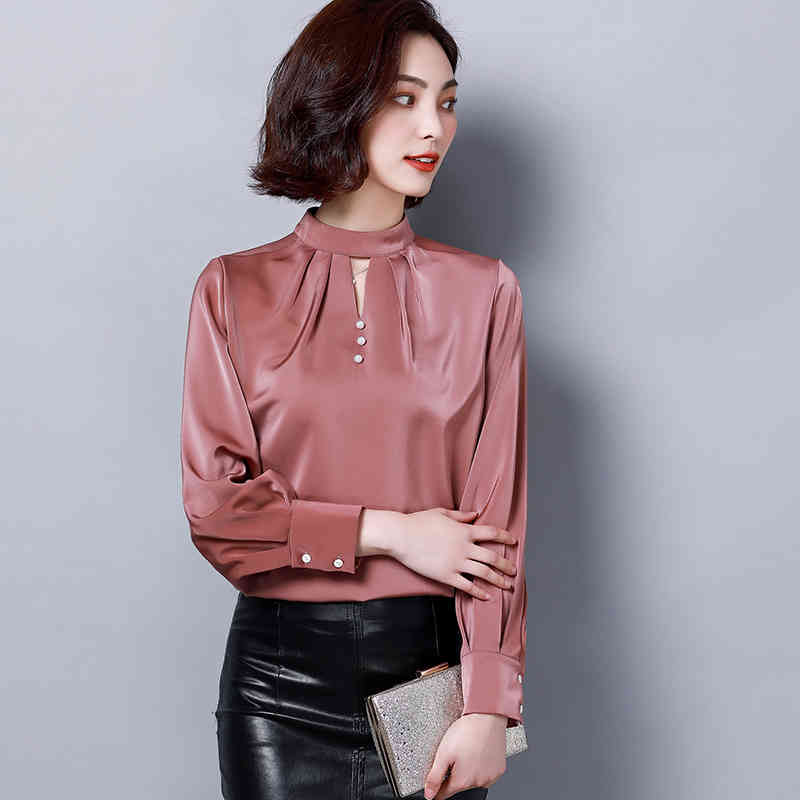 autumn women ladies tops and blouses plus size shirt long sleeve chiffon solid Office Lady top black 6013 50 210427