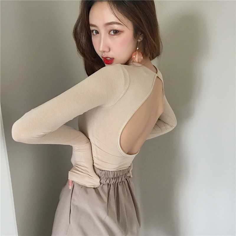 Cute Women Blouse Fashion black Open Back Sexy tops Long sleeve Shirt Summer Clothes 210601
Cute Women Blouse Fashion black Open Back Sexy tops Long sleeve Shirt Summer Clothes 210601