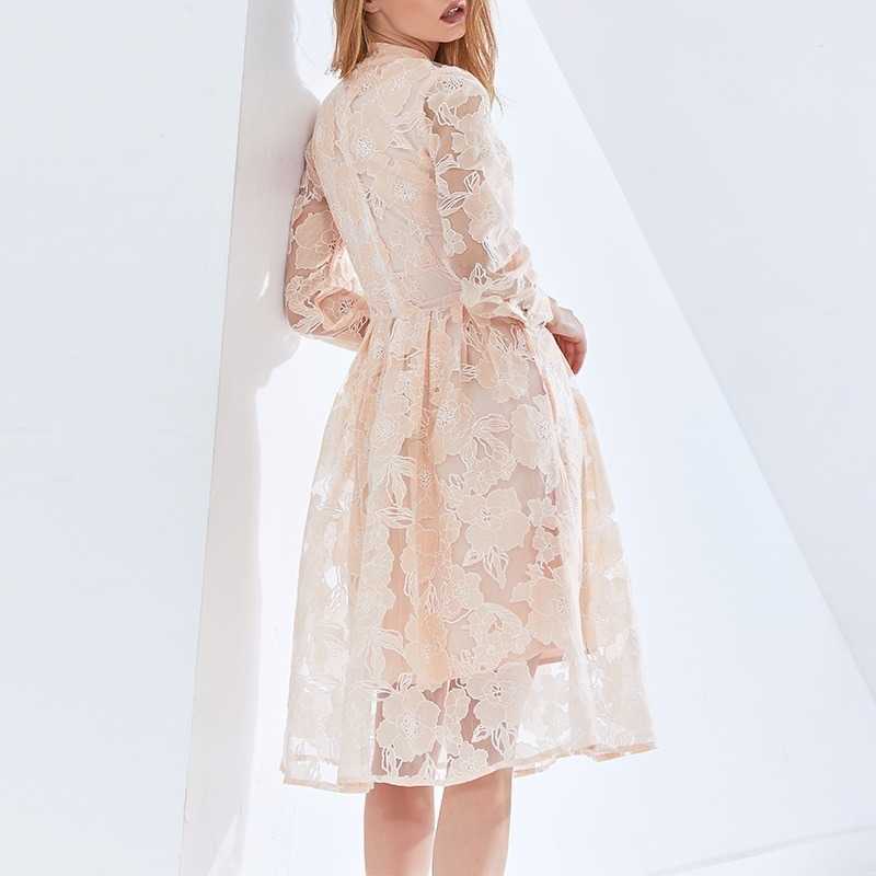 Spring Summer Hook Flower Hollow Vestidos Bowknot Neckline Solid High Waist Slim Dress Fashion Temperament Femme Robe 210525