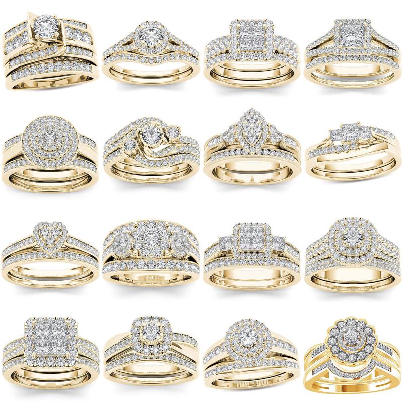 Wedding Rings 2Pcs Bridal Set Elegant Crystal Engagement Ring Luxury Gold Color Round Heart Zircon For Women Boho Jewelry 2021
Wedding Rings 2Pcs Bridal Set Elegant Crystal Engagement Ring Luxury Gold Color Round Heart Zircon For Women Boho Jewelry 2021