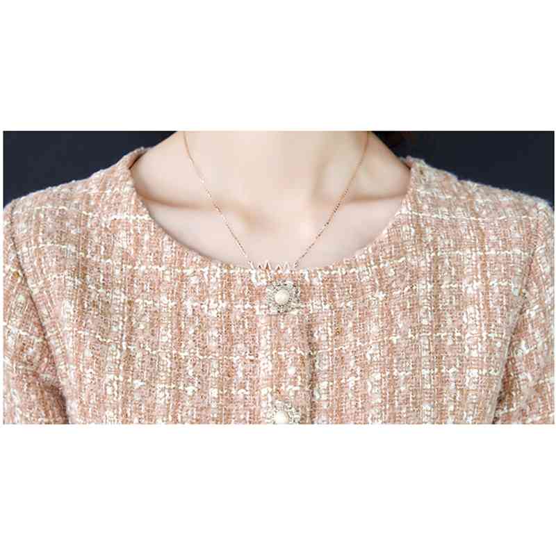 Tweed Woolen Dress For Women Full Sleeve Bodycon Robe Ladies Autumn And Winter Office Female Elegant 210520