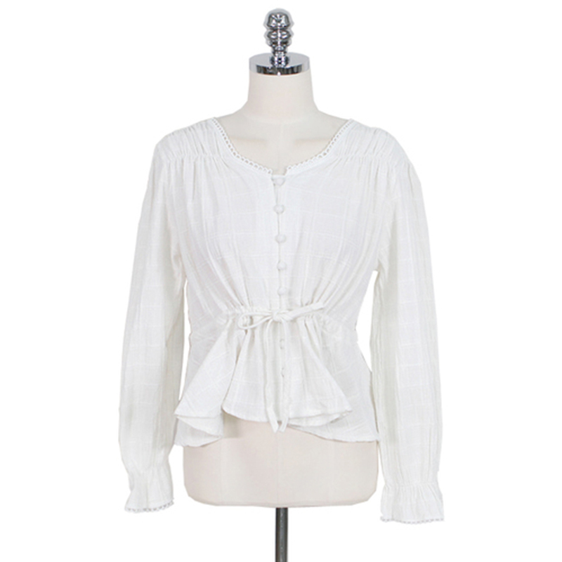 Arrival Autumn Korea Fashion Slime Sleeve Single-breasted Female Tops Women Cotton Blouse Shirts S52 210512