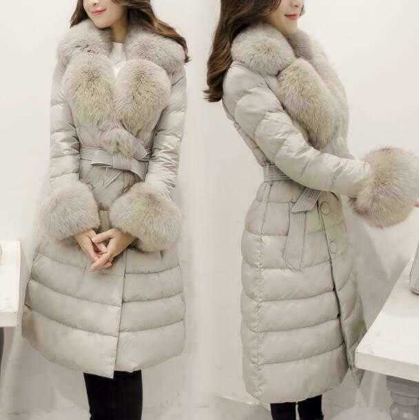 Women's down jacket with large fur collar and belt coat thickened casual ACE-0051 210820