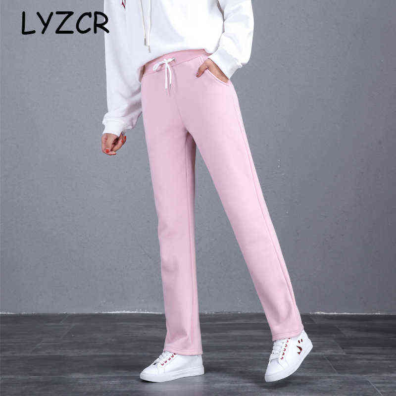 LYZCR Wide Leg Winter Warm Fleece Pants Women Plus Size Thick Women's Velvet Straight Loose Ladies Autumn 211115