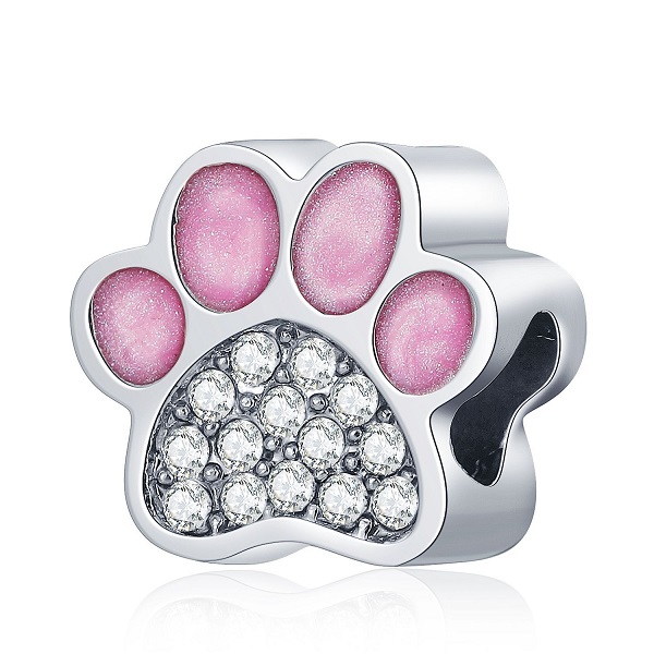 Fits Original Bracelets 20pcs Enamel Dog Paw Print Charms Beads Silver Charms Bead For Women Diy European Necklace Jewelry