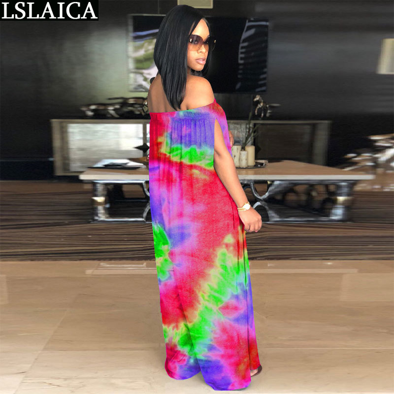 Playsuit Women Sleeveless Tie Dye Loose Outfits For Slash Neck Plus Size 2Xl Sexy Club Jumpsuit Summer 210520